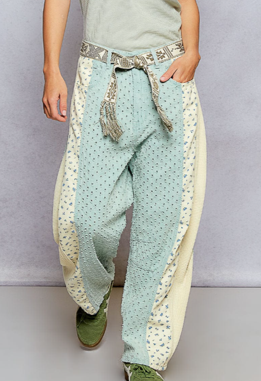 Pale Sage Green Textured Pant