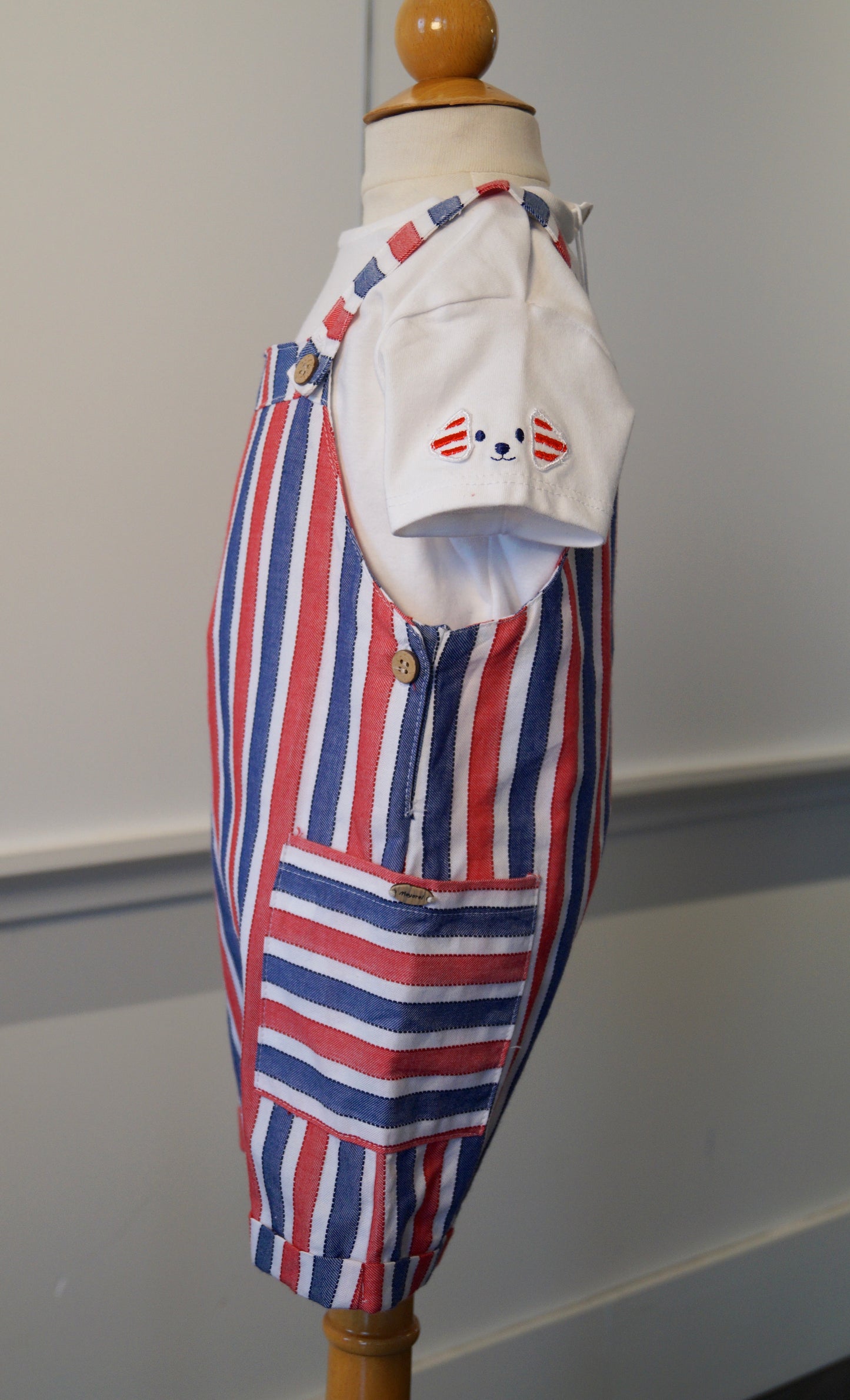 2pc Red/Blue/White Stripe Romper w tee