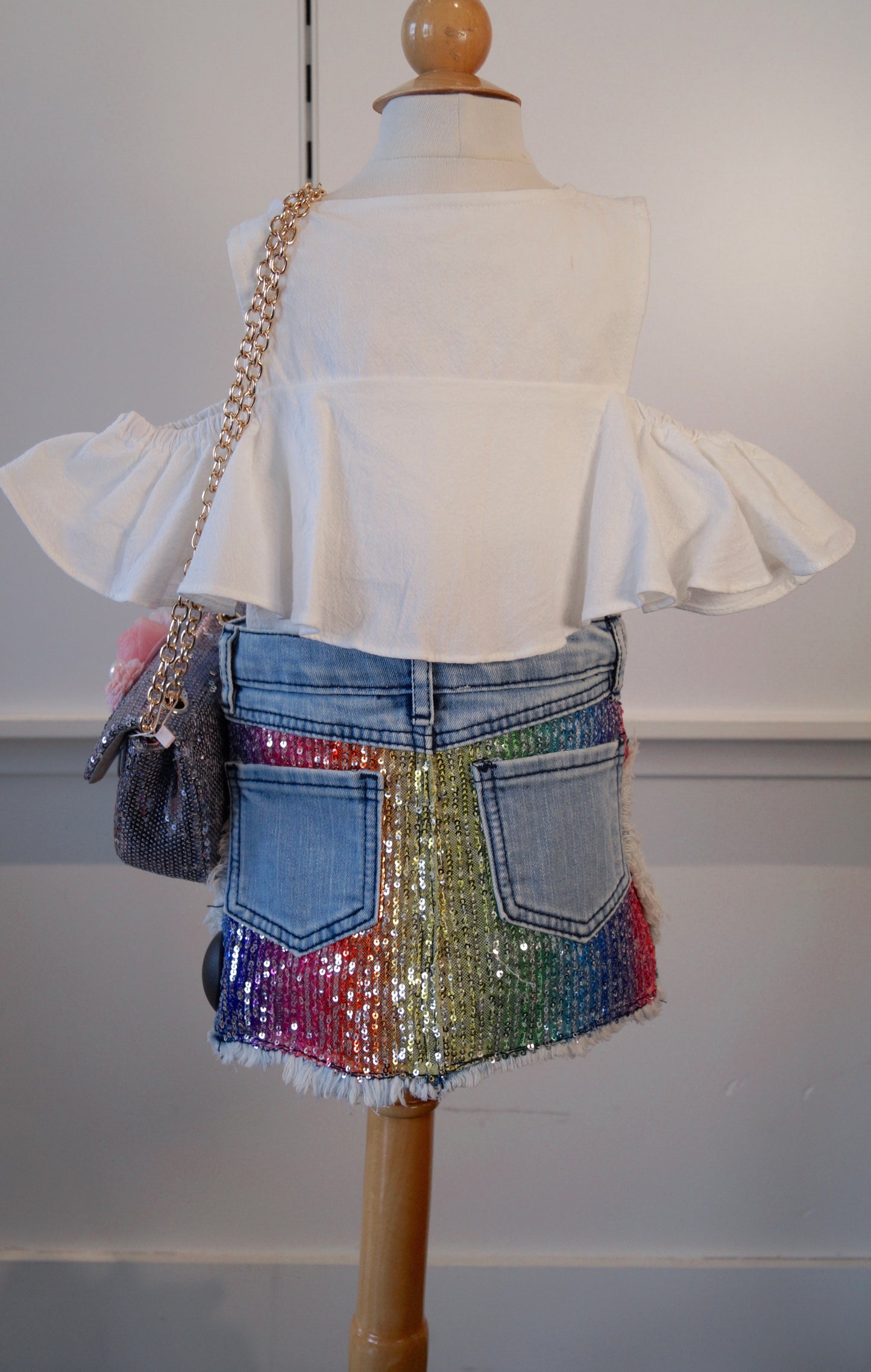 Denim Skirt with Sequin and Heart Details