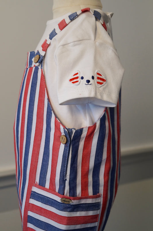 2pc Red/Blue/White Stripe Romper w tee