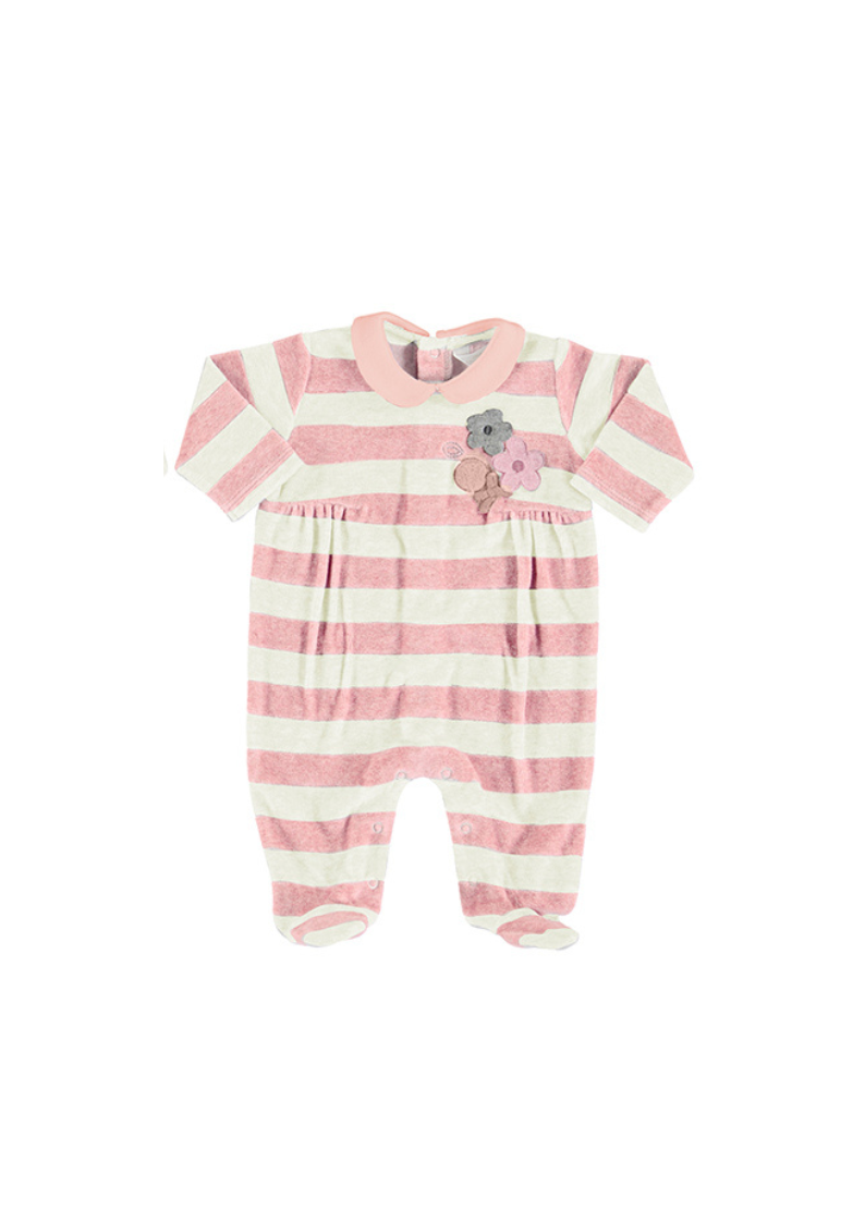 Pink & White Stripe Velour Footie