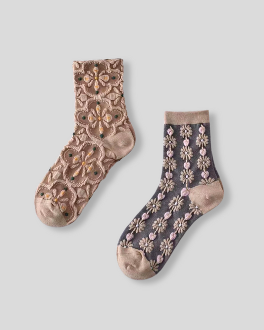 3D embroidered socks, floral textured socks women, boutique statement socks, cute girly socks with flowers, textured knit socks women, fashion socks for sneakers, playful embroidered socks, cozy floral socks, boutique women’s accessories, unique embroidered sock designs