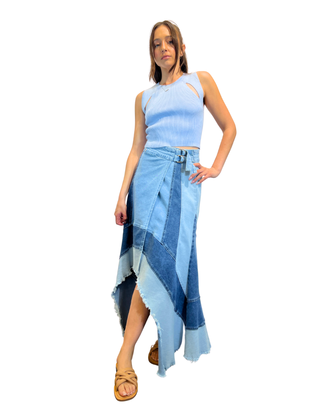 Patched Wide Waistband Grunge Skirt
