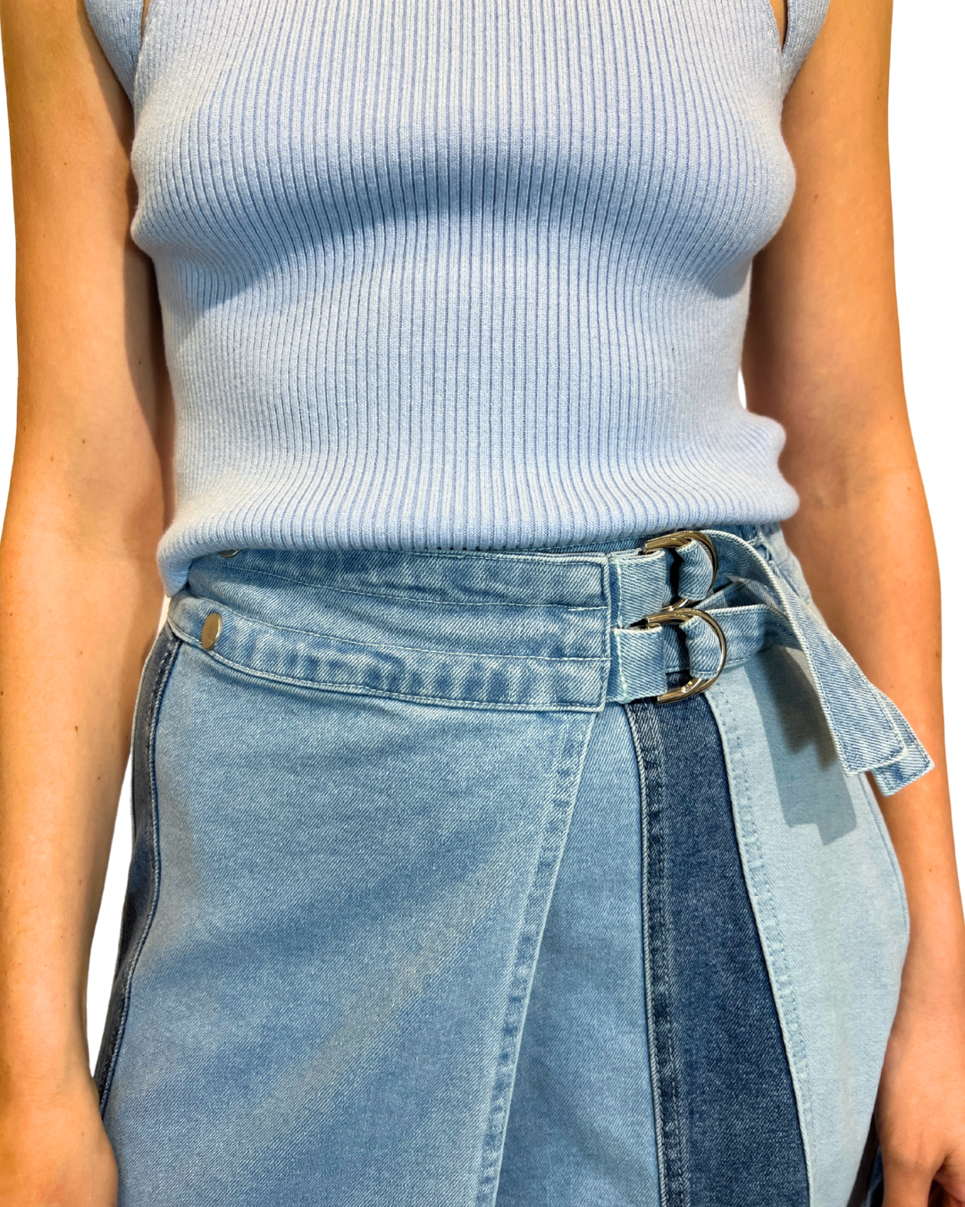 Patched Wide Waistband Grunge Skirt