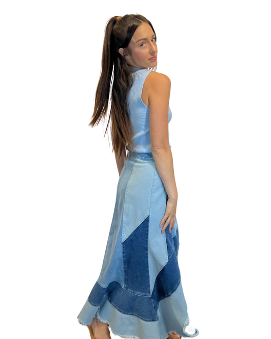 Patched Wide Waistband Grunge Skirt