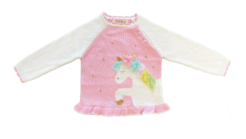 White & Pink Knit Unicorn Sweater