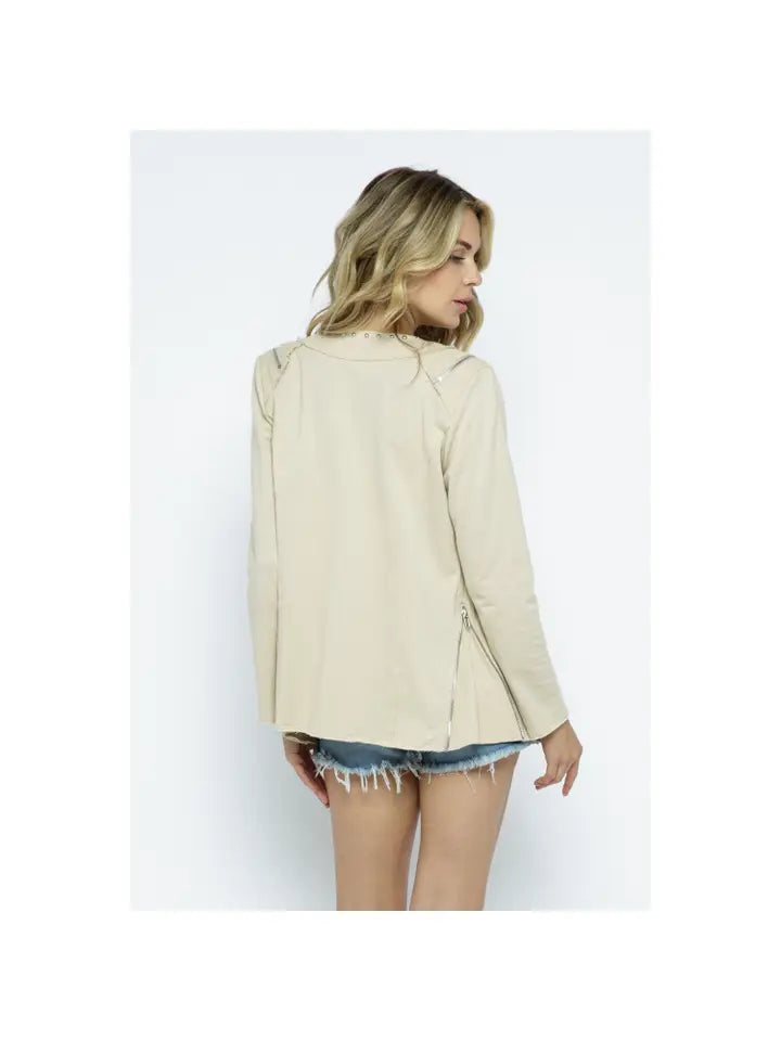 Natural Stud Jacket w Shoulder & Side Zippers