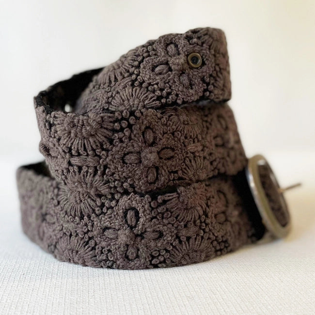 embroidered wool belt, boho chic belt, artisan wool accessories, floral embroidered belt, boutique statement belt, women’s wool belt, vintage style buckle belt, textured fashion belt, versatile women’s accessories, handmade wool belt, fall fashion accessories, elevated casual style