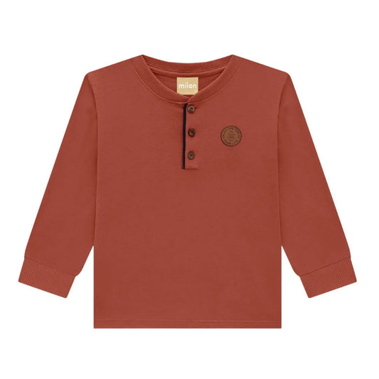burnt orange henley kids, boys henley top boutique, toddler boy fall fashion, long sleeve henley kids top, burnt orange cotton shirt toddler, casual boys boutique clothing, henley pullover toddler boy, autumn kids henley top, boutique children’s fashion top, toddler boys earthy tone shirt