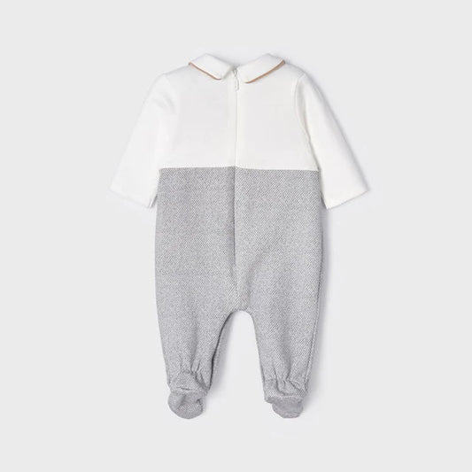 baby boy romper, footed romper for baby, grey baby outfit, dog appliqué baby clothing, newborn boutique clothes, cozy baby jumpsuit, baby shower gift outfit, Expressions Boutique NY