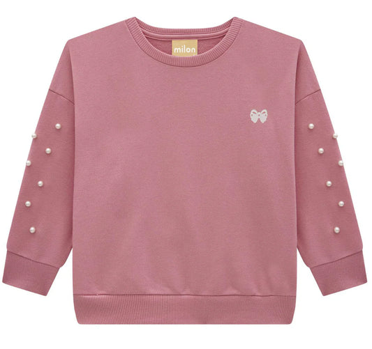 girls pink pearl sweatshirt, toddler girl embellished sweatshirt, boutique kids sweatshirt with pearls, stylish pink sweatshirt girls, toddler girl pearl detail top, girls boutique fashion sweatshirt, cozy chic kids top, pink sweatshirt toddler outfit, dressy casual sweatshirt for girls, boutique toddler girl clothing