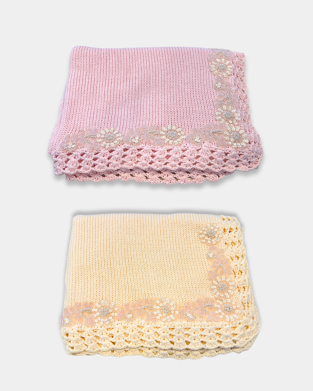 Pink/Ivory Sequence Trim Blanket