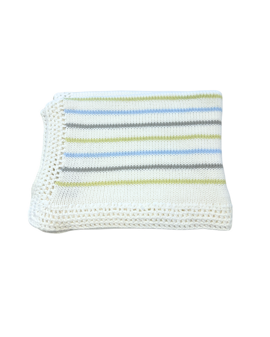 White Cotton Blanket w Pastel Stripes