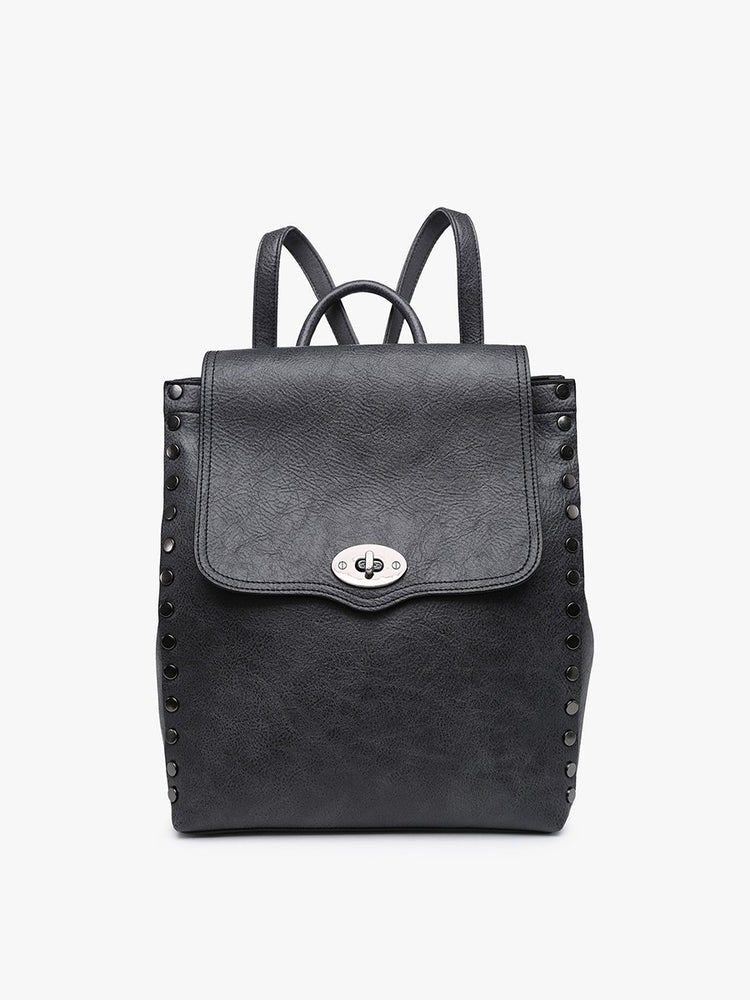 dark grey faux leather backpack Jen & Co Bex Distressed Backpack