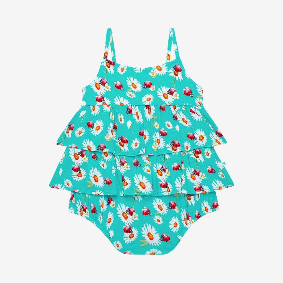 Ladybug Ruffled spaghetti romper