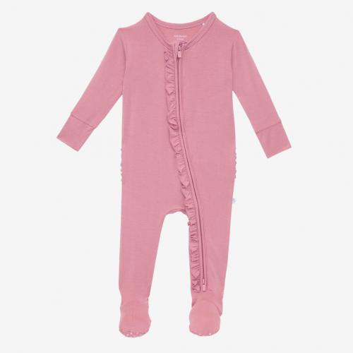 Dusty Rose Footie Ruffled Zippered One piece