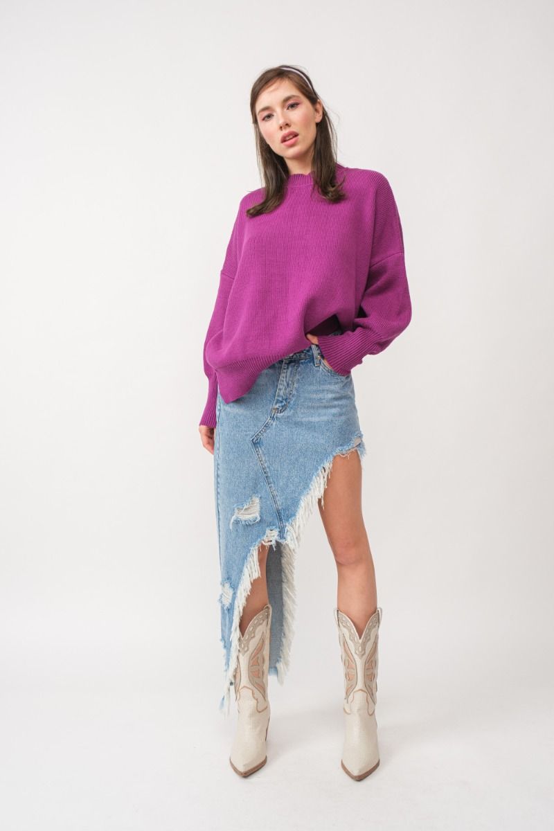 Unbalanced Destroyed Denim Maxi Skirt