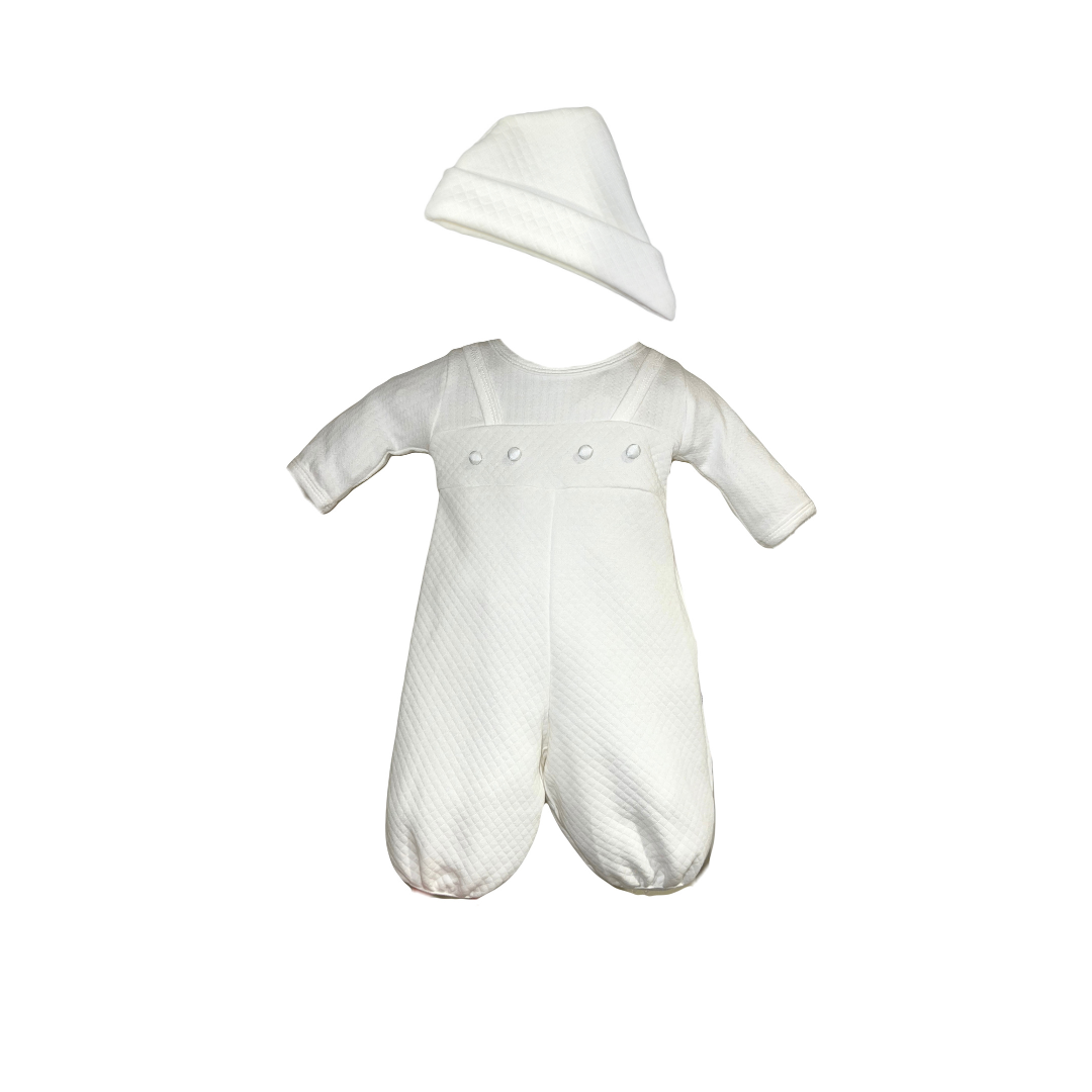 2pc Ivory LS Quilted Overall w Button details & Hat