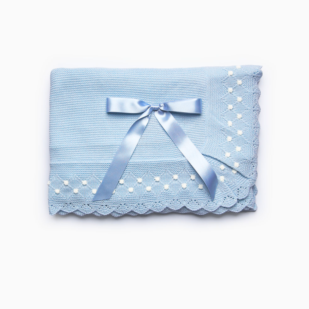 Light Blue With Ivory Dotted Baby Blanket