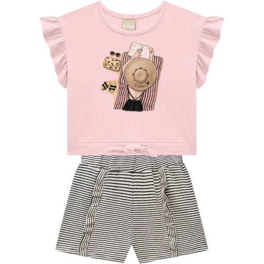 2pc Pink Paris Top w Ruffle Short