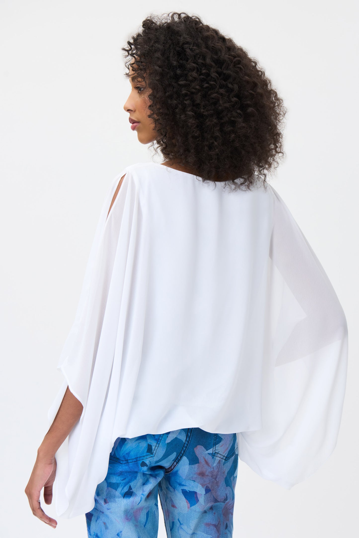 White Crepe Top with Slit Sleeve