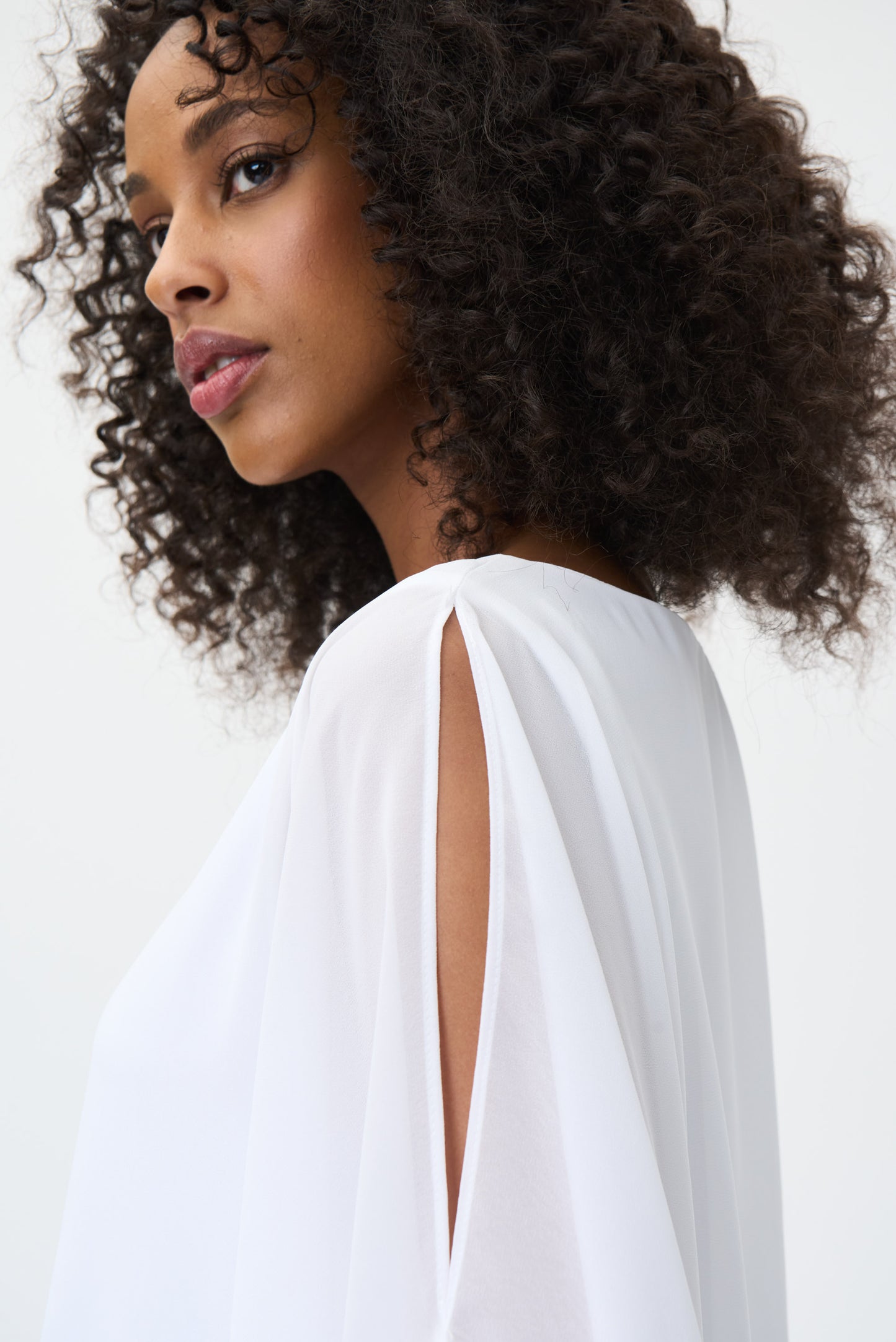 White Crepe Top with Slit Sleeve