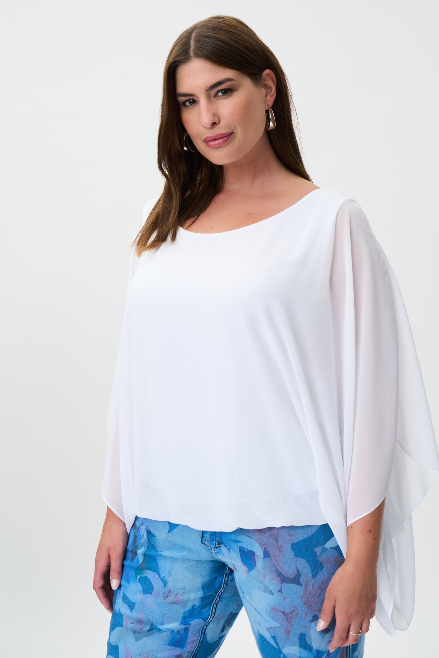 White Crepe Top with Slit Sleeve
