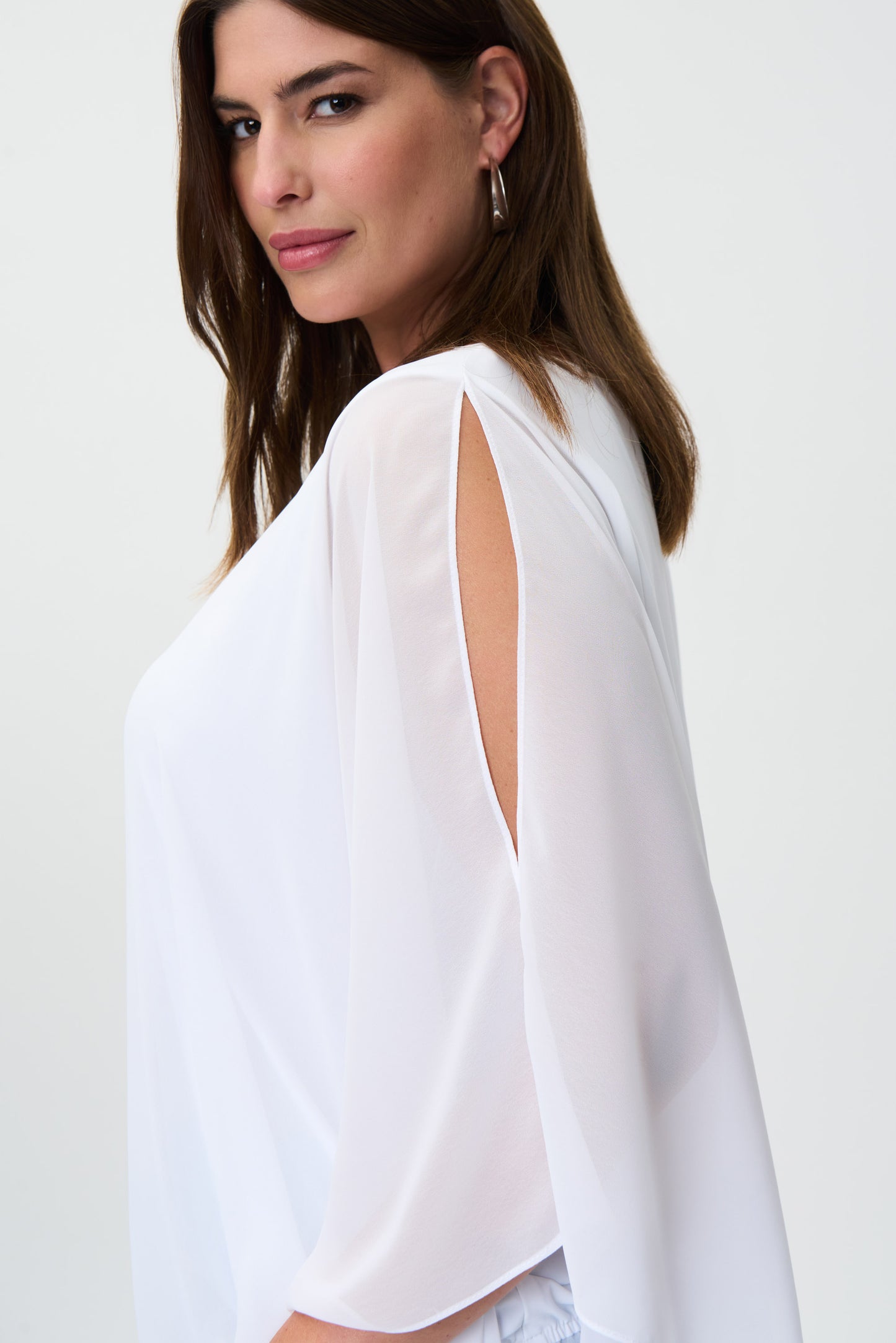 White Crepe Top with Slit Sleeve