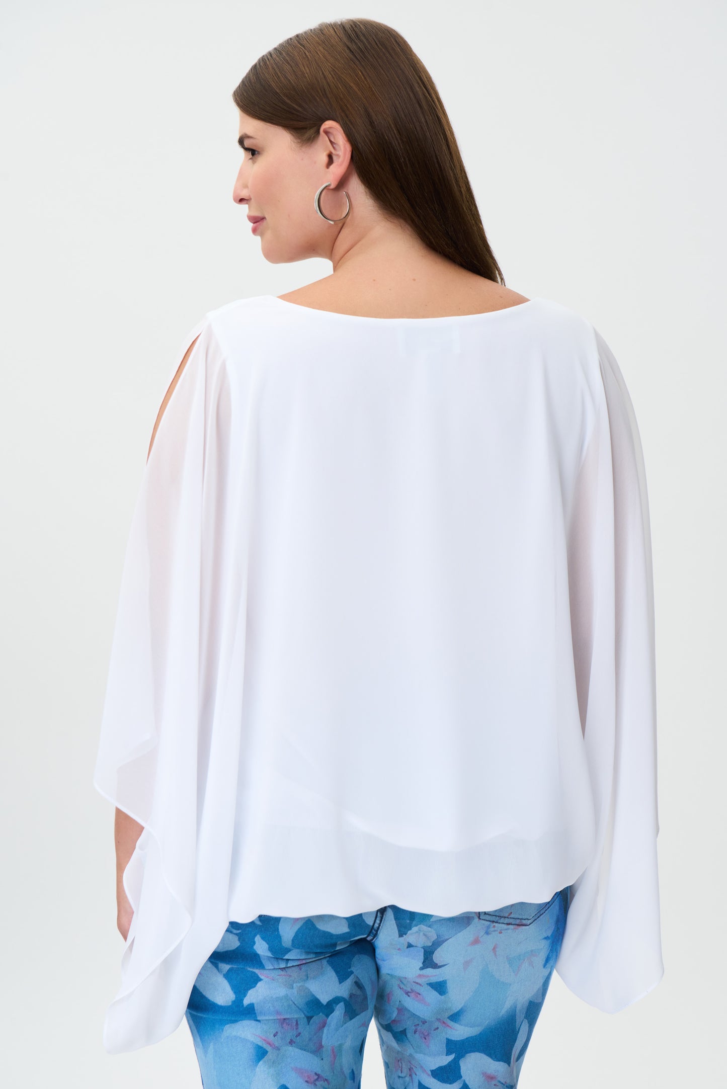 White Crepe Top with Slit Sleeve