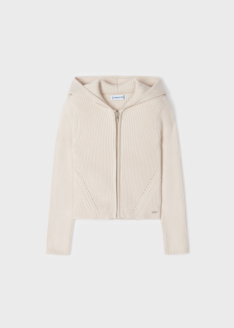 Oatmeal Knit Zip Up with Hood