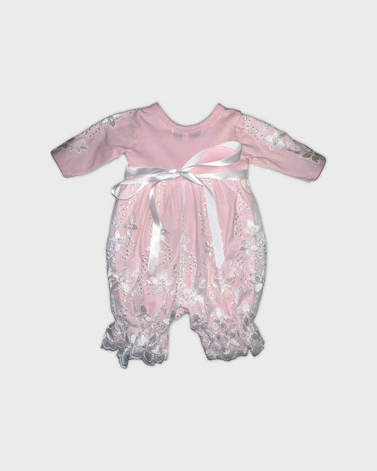 Blush Romper with Lace Overlay