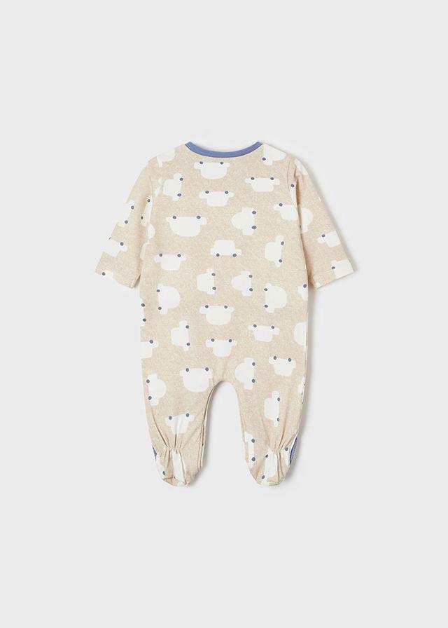 Footed Beige Car Long Onesie