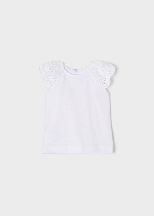 White Embroidered Sleeve Tee