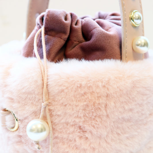 Furry Cylindrical Top Handle Purse