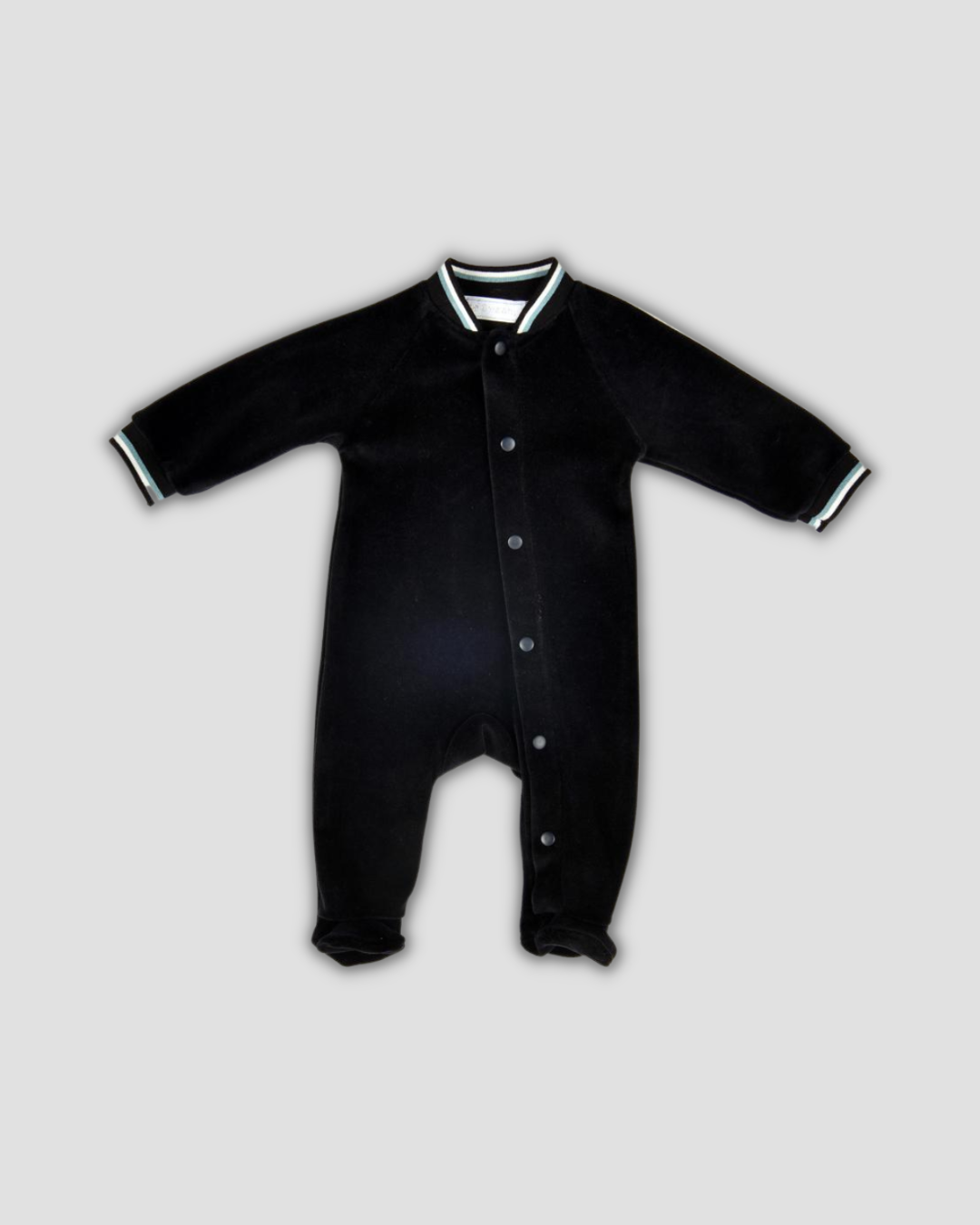 navy velour baby footie Expressions Boutique NY, soft baby sleepwear velour, unisex baby onesie luxury fabric, cozy winter newborn outfit, boutique baby footed romper navy