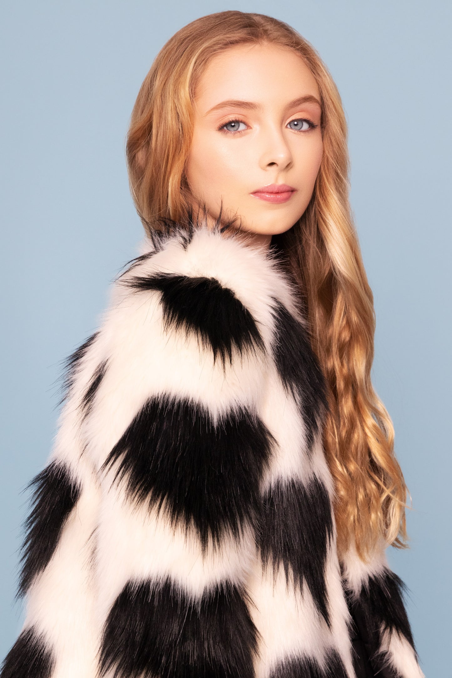 White Faux Fur Jacket with Black Hearts