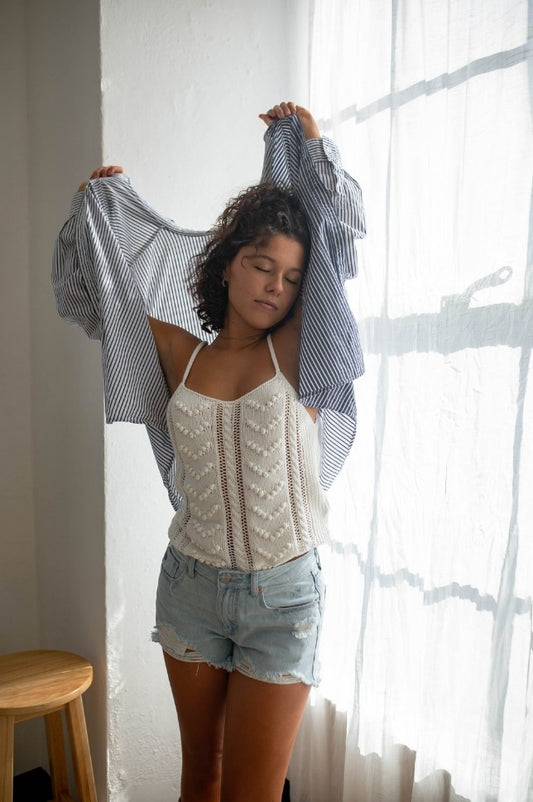 Light Wash High Rise Ripped Short