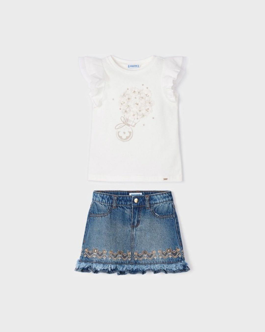 2pc Floral Tee with Denim Skirt