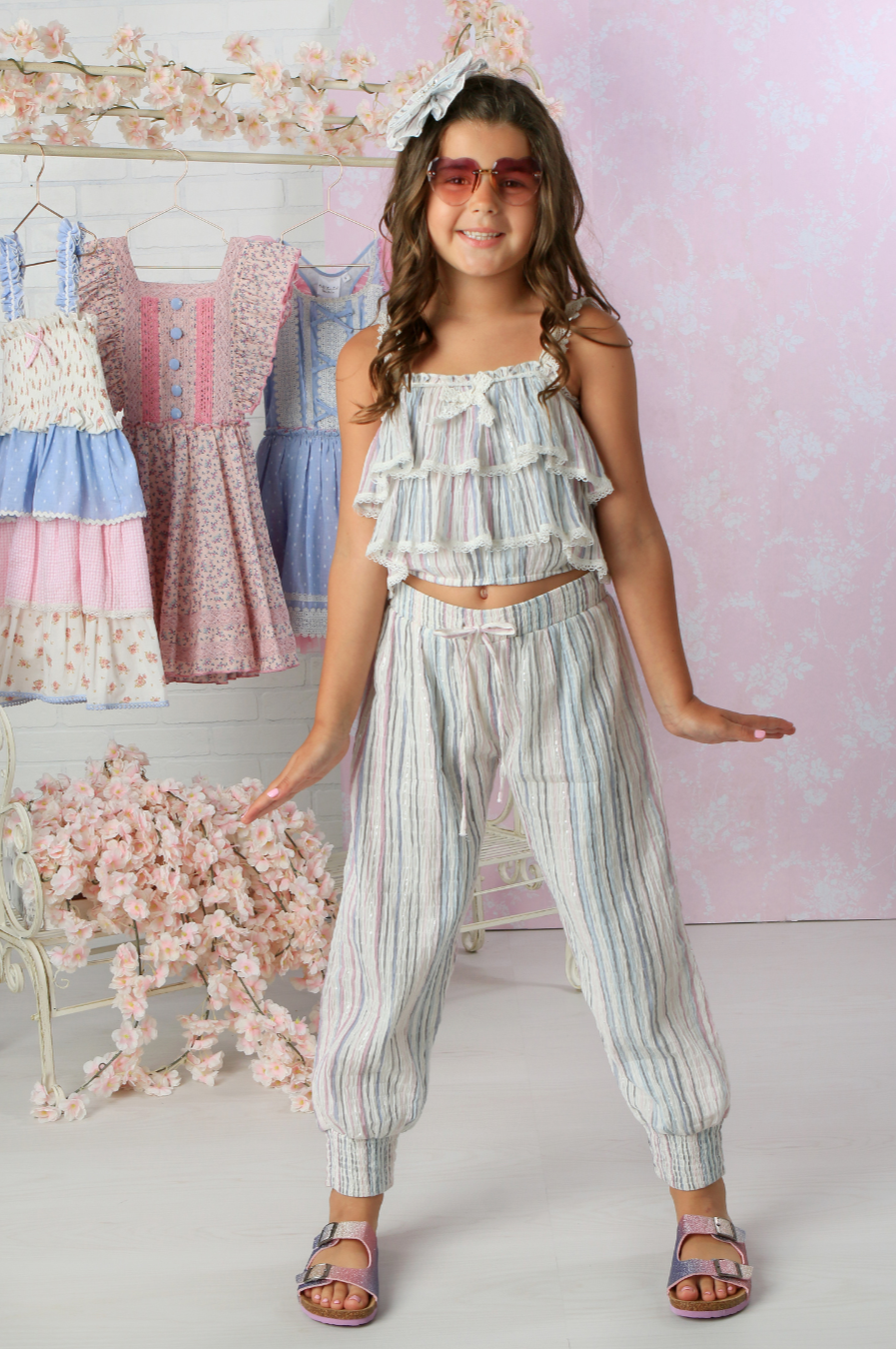 2pc Marlee Stripe Ruffle Pant Set