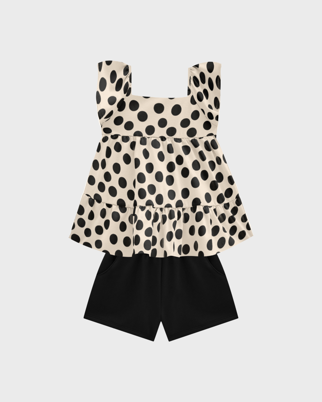 2pc Polka Dot Top w Black Shorts