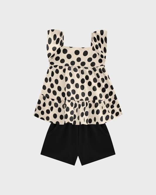 2pc Polka Dot Top w Black Shorts