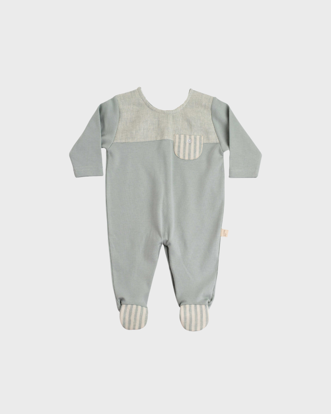 Teal Long Sleeve Footie w Striped Pocket