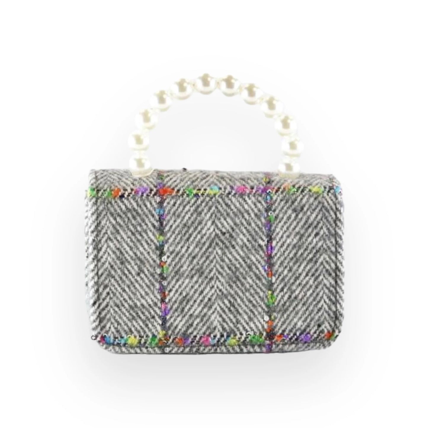 Floral Appliques Tweed Purse