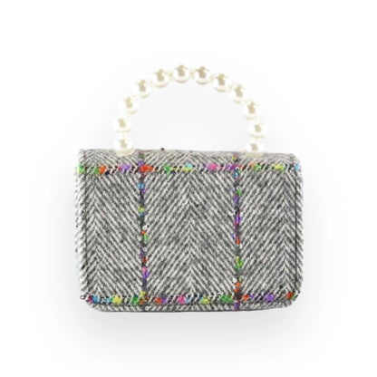 Floral Appliques Tweed Purse