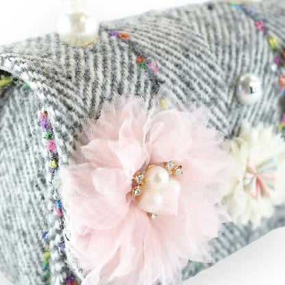 Floral Appliques Tweed Purse