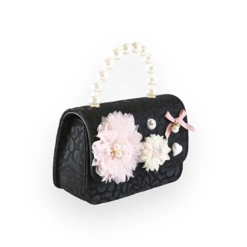 Floral Appliques Tweed Purse