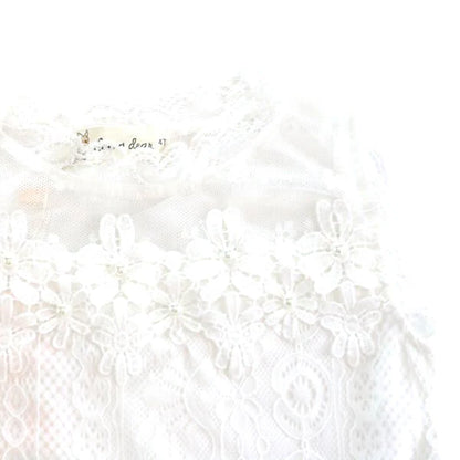 White Lace Tank w Flower and Pearl Detail on Chest