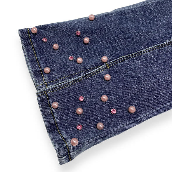 girls floral sweatshirt set, embellished flare jeans, 2pc kids denim outfit Expressions Boutique NY, girls boutique clothing Woodbury NY, retro flower cloud print outfit for kids