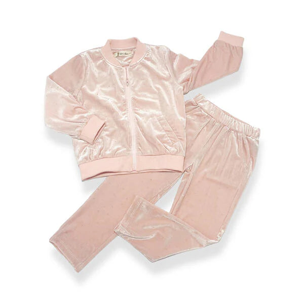 2pc Blush Sparkle Velvet Jkt & Pant Set