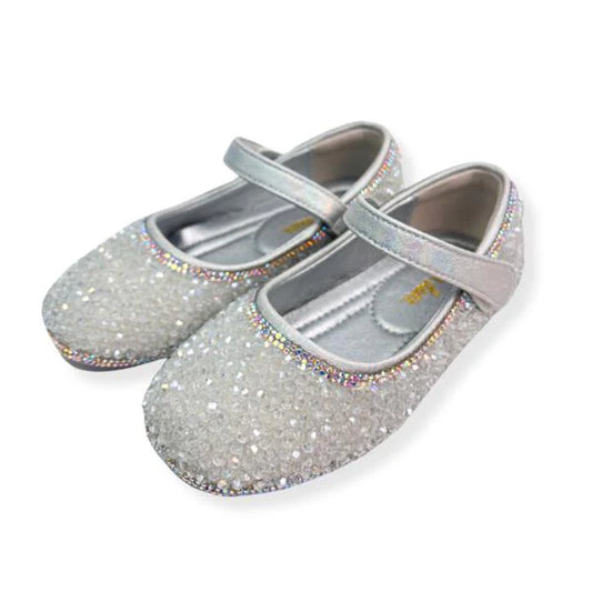 Silver Clear Stone Flat Shoes